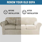 H.VERSAILTEX High Stretch Sofa Slipcover 4 Piece Cover Velvet Furniture Protector Form Fit Thick Velvet Extra Large Sofa Cover for 3 Cushion Couch Width Up to 97 Inch (Large Sofa, Ivory)