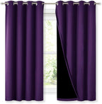 NICETOWN Extra Long Truly Blackout Drapes for Hall and Villa, 46-inch Width Each Panel, 45-inch Length, Royal Purple, 2 Pieces, 100% Blackout Window Curtains with Black Lined for Night Shift Worker