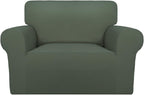 PureFit Super Stretch Sofa Slipcover – Spandex Non Slip Soft Couch Sofa Cover, Washable Furniture Protector with Non Skid Foam and Elastic Bottom for Kids, Pets (Oversized, Greyish Green)