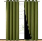 NICETOWN 100% Blackout Curtain Set, Thermal Insulated & Energy Efficiency Window Draperies for Guest Room, Full Shading Panels for Shift Worker and Light Sleepers, Olive Green, 52W x 84L, 2 PCs