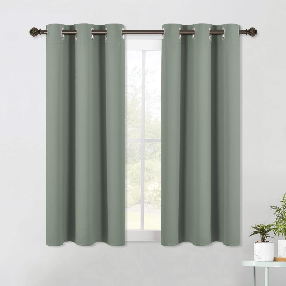 NICETOWN Modern Blackout Curtains Noise Reducing, Thermal Insulated and Privacy Room Darkening Drape Panels for Boy's Guest Room Door Small Short Window (Greyish Green, 2 Panels, W42 x L54 -Inch)