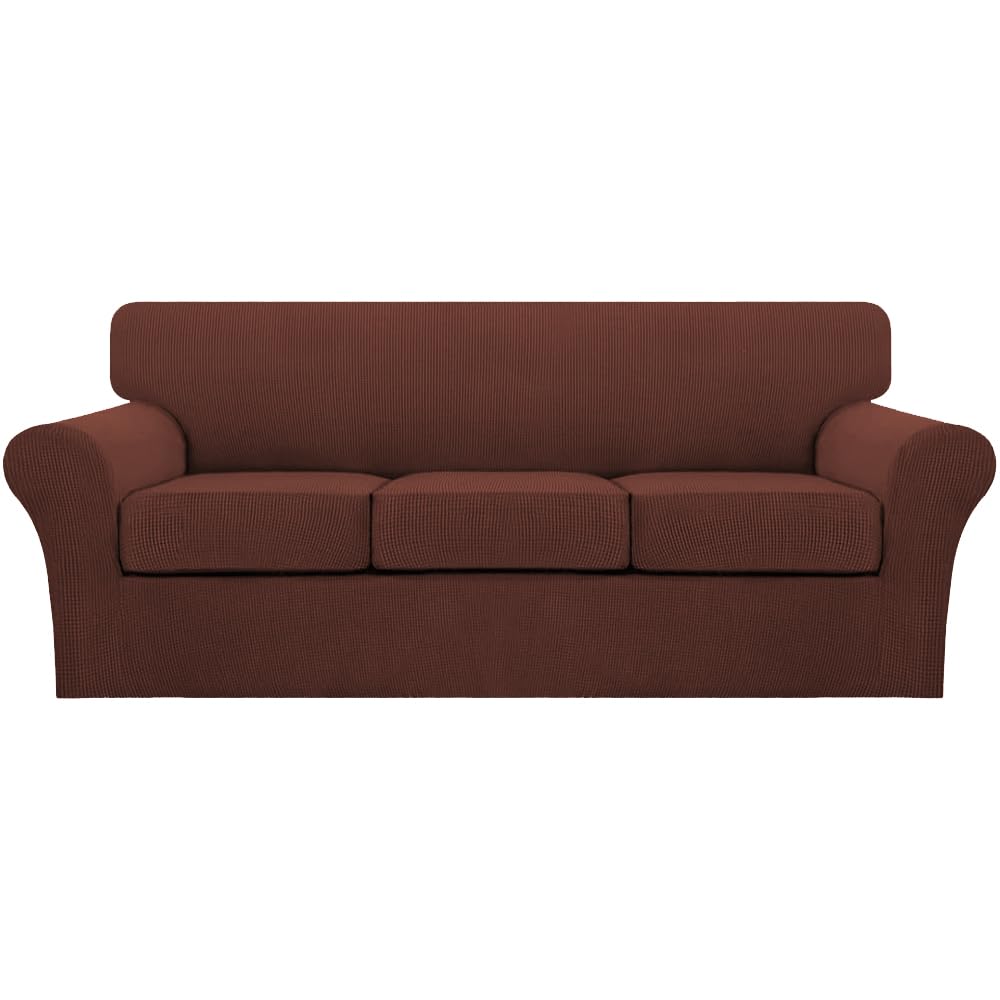 Turquoize 4 Piece Sofa Covers for 3 Cushion Couch Sofa Slipcover Soft Couch Cover for Dogs-Washable Sofa Furniture Cover with 3 Individual Cushion Covers (3 Cushion Sofa, Burnt Brick)