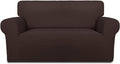 PureFit Super Stretch Sofa Slipcover – Spandex Non Slip Soft Couch Sofa Cover, Washable Furniture Protector with Non Skid Foam and Elastic Bottom for Kids, Pets （Loveseat, Chocolate）