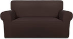 PureFit Super Stretch Sofa Slipcover – Spandex Non Slip Soft Couch Sofa Cover, Washable Furniture Protector with Non Skid Foam and Elastic Bottom for Kids, Pets （Loveseat, Chocolate）