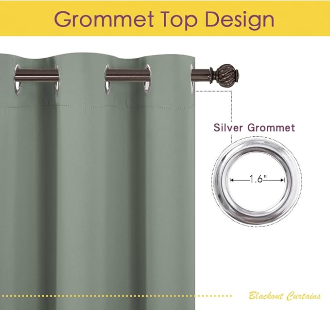 NICETOWN Modern Blackout Curtains Noise Reducing, Thermal Insulated and Privacy Room Darkening Drape Panels for Boy's Guest Room Door Small Short Window (Greyish Green, 2 Panels, W42 x L54 -Inch)