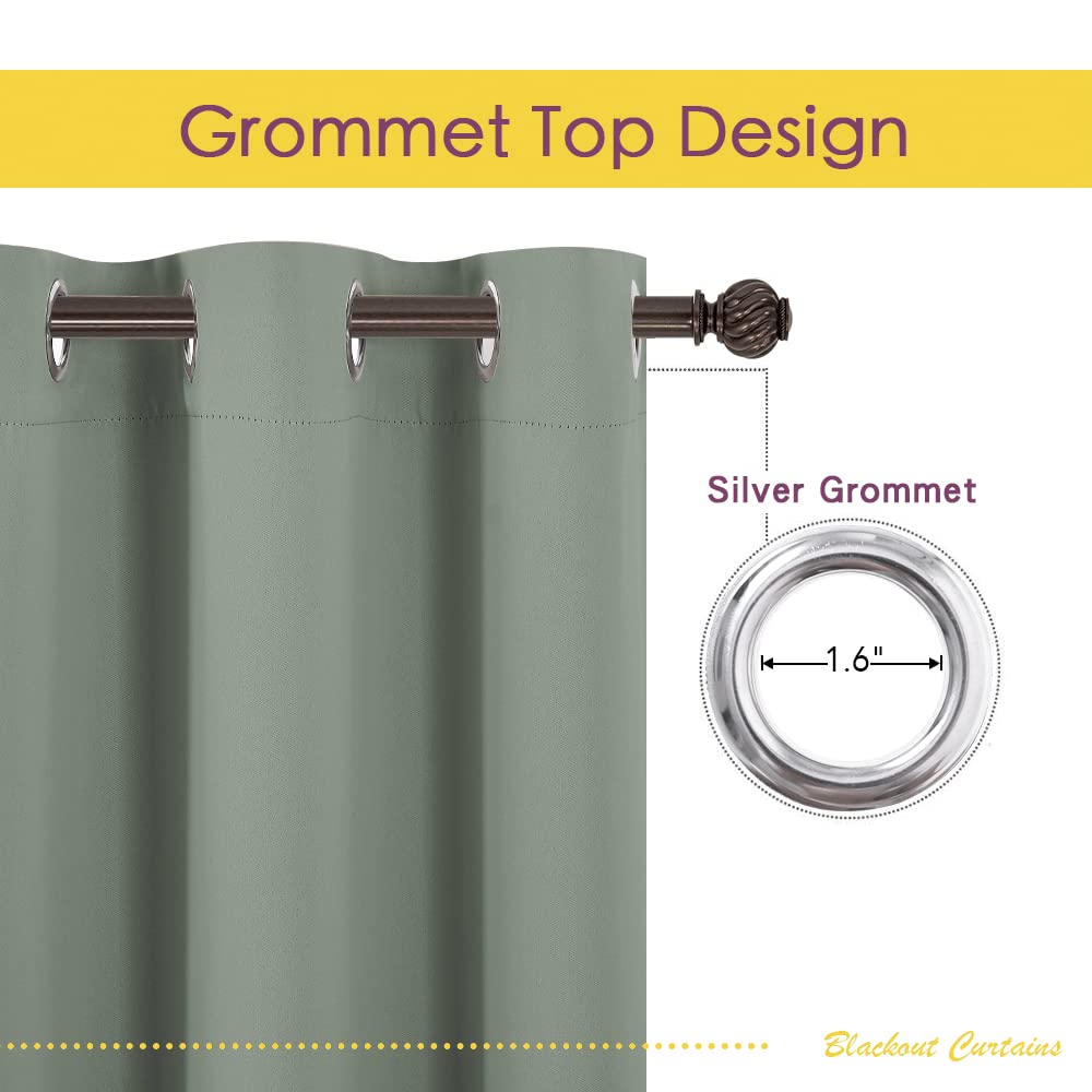 NICETOWN Room Darkening Draperies Window Curtain Panels, Greyish Green, 2 Panels, W60 x L84 -inch, Thermal Insulated Grommet Room Darkening Curtains for Bedroom