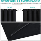 NICETOWN Complete 100% Blackout Curtains, Thermal Insulated & Energy Efficiency Window Draperies with Black Liner, Noise Reducing Short Curtains for Kids Room (Black, 62-inch W by 63-inch L, 2 Panels)