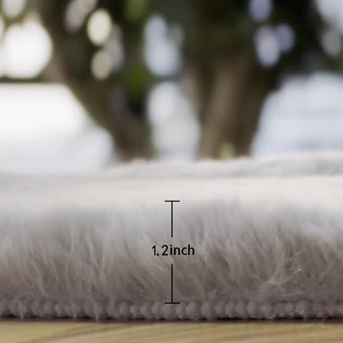 ORINOVA Faux Fuzzy Machine Washable Bunny Fur Area Rugs for Living Room Grey Fluffy Rug for Bedroom Sheepskin Rug 4x6 Rectangle Nursery