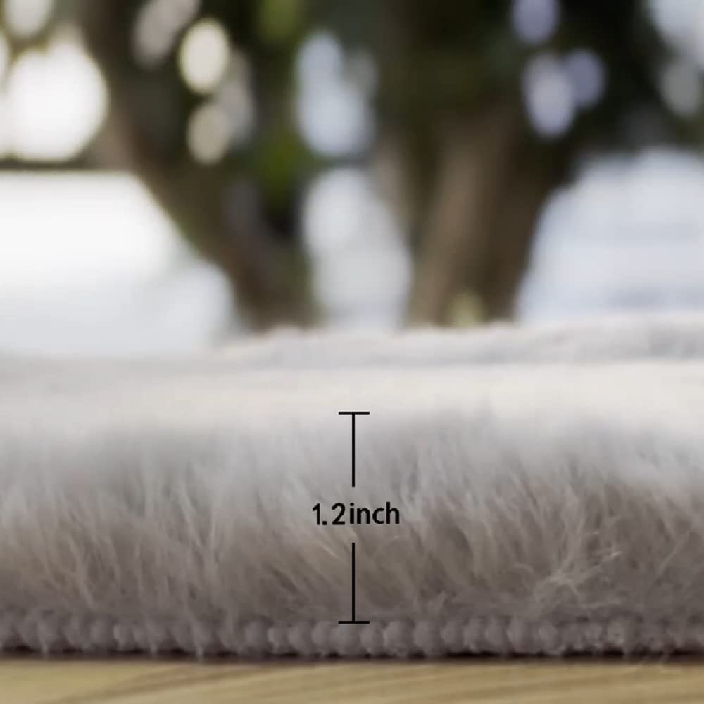 ORINOVA Grey Fluffy Faux Rabbit Washable Furry Fur Area Rugs for Bedroom Large Fuzzy Rug for Living Room Nursery Runner Rugs for Hallway 2x8 Rectangle Rug