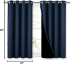 NICETOWN 100% Blackout Curtains with Black Liners, Thermal Insulated 2-Layer Lined Drapes, Energy Efficiency Small Window Draperies for Dining Room (Navy Blue, 2 Panels, 52 inches W by 45 inches L)