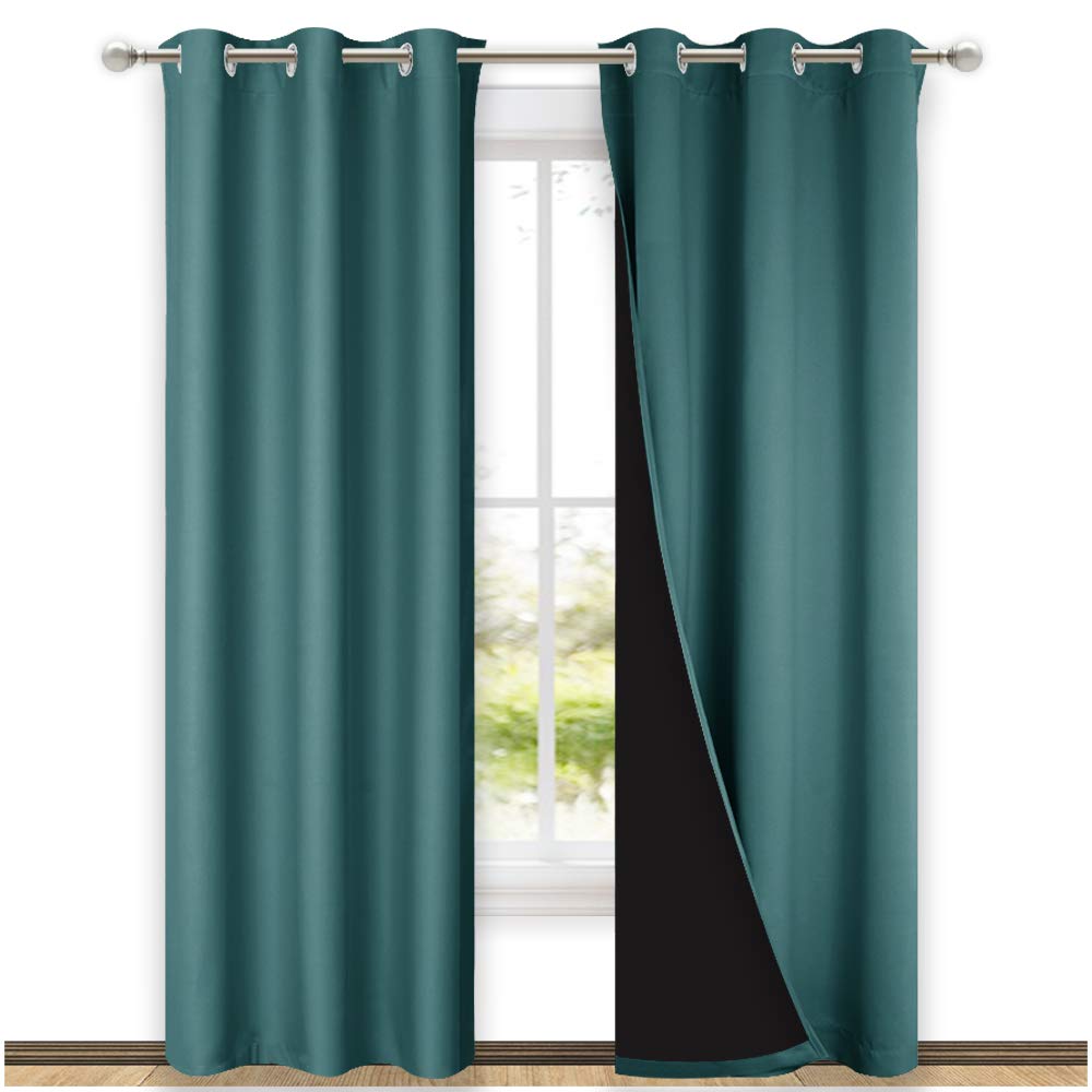 NICETOWN Complete 100% Blackout Curtain Set, Thermal Insulated & Energy Efficiency Window Draperies for Guest Room, Full Shading Panels for Shift Worker and Light Sleepers, Sea Teal, 42W x 84L, 2 PCs