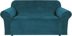 H.VERSAILTEX Stretch Velvet Loveseat Covers for 2 Cushion Couch Covers for Living Room Sofa Covers Slipcovers with Non Slip Straps Bottom, Ultra Thick Comfy Velour (Width 58"-72", Deep Teal)