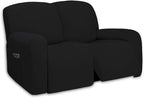 PureFit Super Stretch Loveseat Recliner Sofa Couch Cover with Pocket – 2 Seats Non Slip Soft Sofa Slipcover, Washable Reclining Furniture Protector for Kids, Pets (Recliner Loveseat, Black)