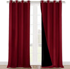 NICETOWN 100% Blackout Curtains with Black Liner Backing, Thermal Insulated Curtains for Living Room, Noise Reducing Drapes for Christmas, Burgundy Red, 52" x 120" Per Panel, Set of 2
