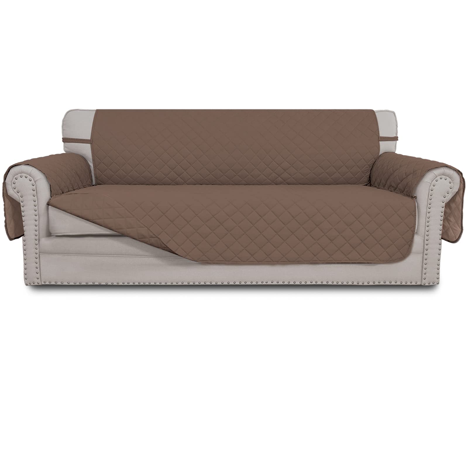 Easy-Going Reversible Oversized Couch Cover for 3 Cushion Couch Sofa Cover for Dogs Water Resistant Furniture Protector Cover with Foam Sticks for Pet (Oversized Sofa, Brown/Brown)