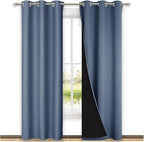 NICETOWN 100% Blackout Curtains Thermal, Stone Blue, 1 Pair, W37 x L80, Noise Reduction and Privacy Curtains for Patio Door, Black Lined Blackout Drapes with Grommet Top