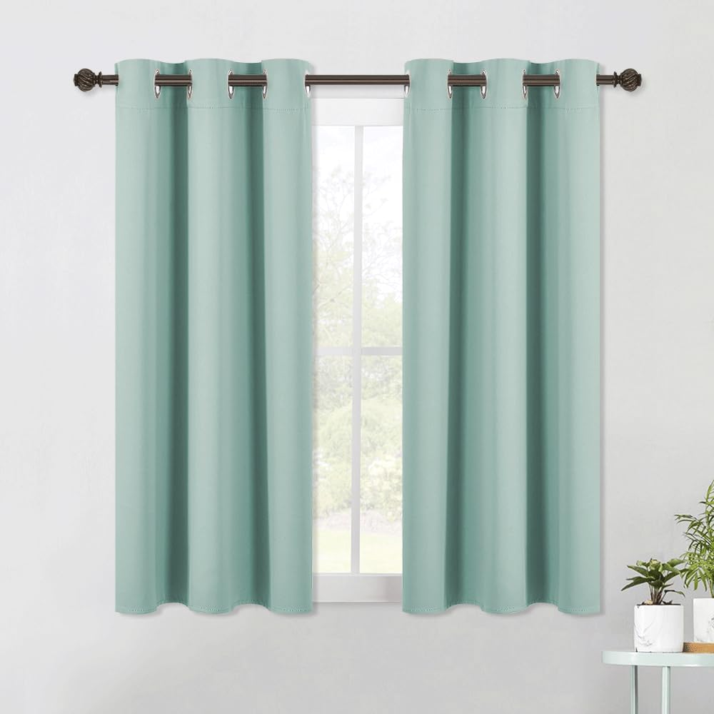 NICETOWN Blackout Curtains & Drapes for Bedroom, Aqua Blue, W34 x L40, Set of 2, Triple Weave Grommet Top Thermal Insulated Light Blocking Panels for Bathroom/Living Room