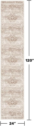 Hazo Haus Non Slip Hallway Runner Rug - 2 x 10 Runner Rug, Washable & Waterproof Kitchen Floor Mat - Extra Long Neutral Farmhouse Boho Design Décor (2x10 Beige/Latte)