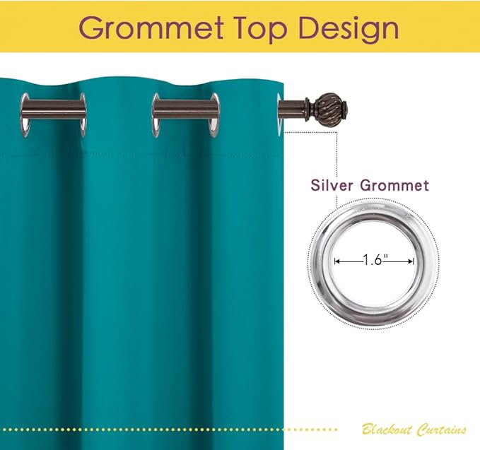 NICETOWN ROM Darkening Curtains 45 inch Length 2 Panels, Thermal Insulated Grommet Blackout Curtains for Modern Casual Elegant Bedroom Kids Room Theme Decoration (Peacock Teal, 2 Pieces, W42)