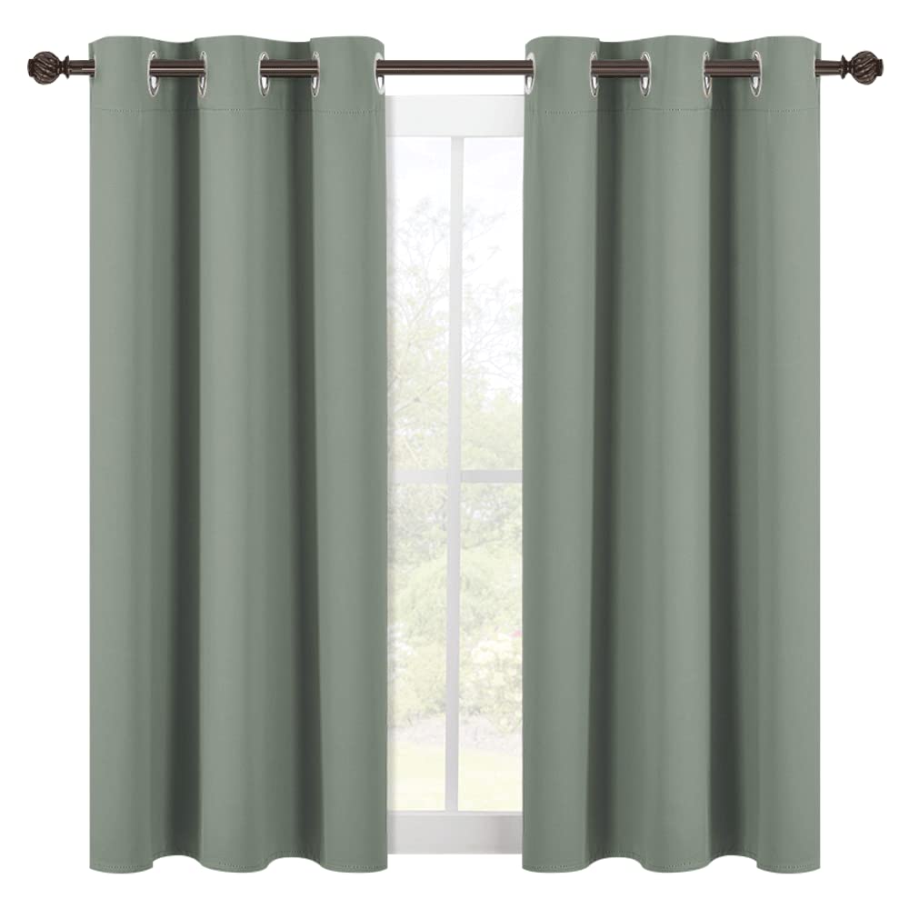NICETOWN Modern Blackout Curtains Noise Reducing, Thermal Insulated and Privacy Room Darkening Drape Panels for Boy's Guest Room Door Small Short Window (Greyish Green, 2 Panels, W42 x L54 -Inch)