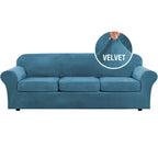 H.VERSAILTEX Velvet 4 Piece High Stretch Sofa Slipcover Cover Furniture Protector Form Fit Thick Velvet Extra Large Sofa Cover for 3 Cushion Couch Width Up to 105 Inch (XL Sofa, Peacock Blue)