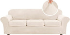H.VERSAILTEX High Stretch Sofa Slipcover 4 Piece Cover Velvet Furniture Protector Form Fit Thick Velvet Extra Large Sofa Cover for 3 Cushion Couch Width Up to 97 Inch (Large Sofa, Cream)