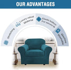 H.VERSAILTEX Rich Velvet Stretch 2 Piece Cover Chair Slipcover Sofa Cover Furniture Protector Couch Soft with Elastic Bottom Chair Couch Cover with Arms Width Up to 49 Inch(Chair, Deep Teal)