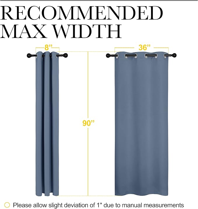 NICETOWN Living Room Blackout Curtains 90 inches Long, Thermal Insulated Noise Reducing Curtains for Unicorn Theam Kids Room (Stone Blue, 42 inches Wide, 1 Pair)