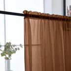 SpaceDresser Brown Sheer Curtains 4 Panels Rod Pocket Semi-Sheer Curtain 45 Inches Long Light Filtering Voile Window Drapes for Bedroom Living Room Kitchen, Each 52W x 45L
