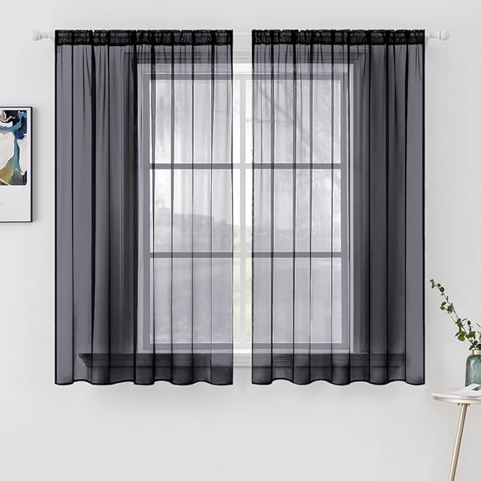 MIULEE 2 Panels Sheer Curtains for Living Room 54 X 63 Inches Black