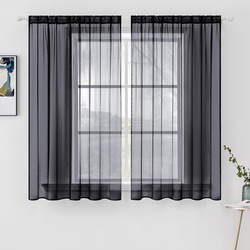 MIULEE 2 Panels Sheer Curtains for Living Room 54 X 63 Inches Black