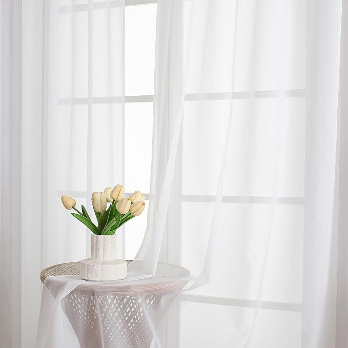 Chyhomenyc White Sheer Curtains 78 Inches Long 2 Panels Set for Living Room, Light Filtering Voile Lightweight Bedroom Curtains, Solid Window Treatment Drapes, Each 59W x 78L