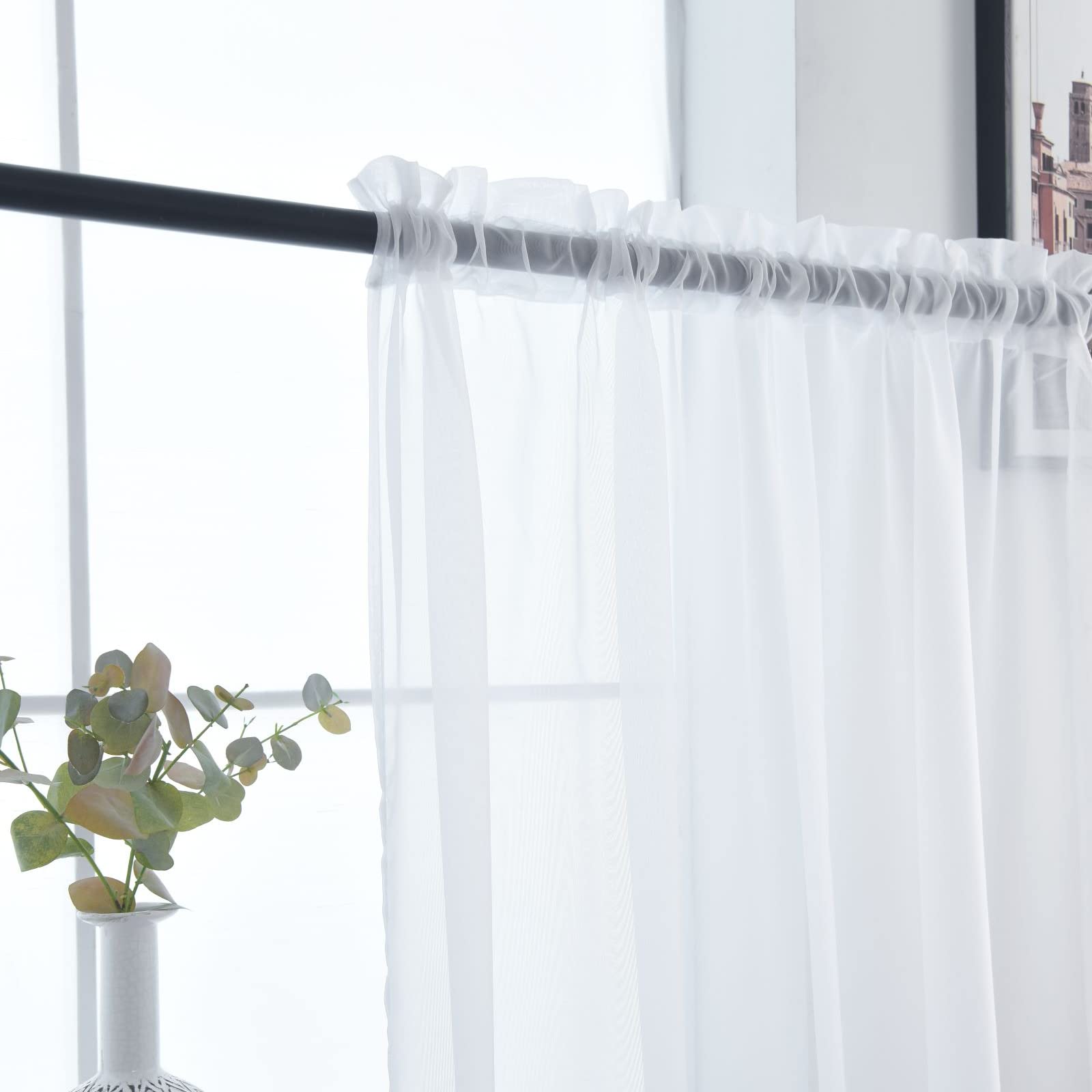SpaceDresser Basic Rod Pocket Sheer Voile Window Curtain Panels White 1 Pair 2 Panels 60 Width 108 Inch Long for Kitchen Bedroom Children Living Room Yard（White，60Wx 108L）