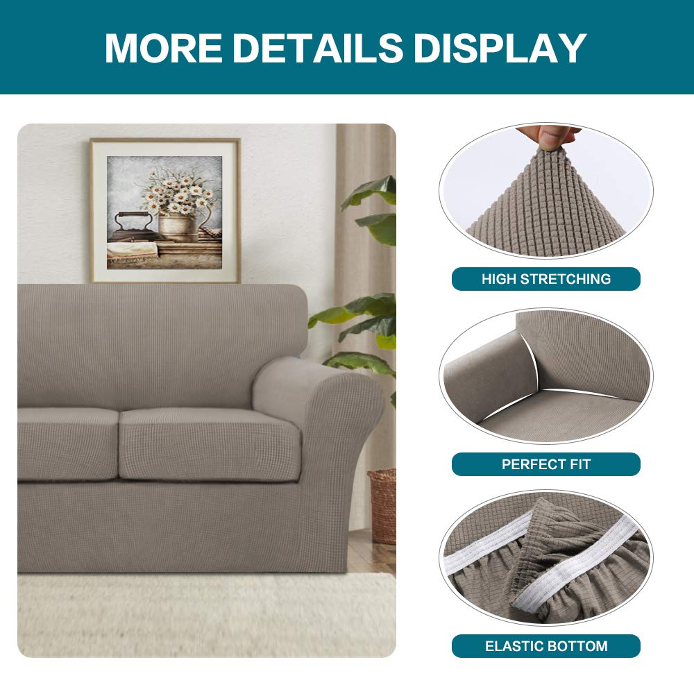Turquoize 4 Piece Sofa Covers for 3 Cushion Couch Sofa Slipcover Soft Couch Cover for Dogs-Washable Sofa Furniture Covers with 3 Individual Large Cushion Covers, Feature Thick Fabric (XL Sofa, Taupe)