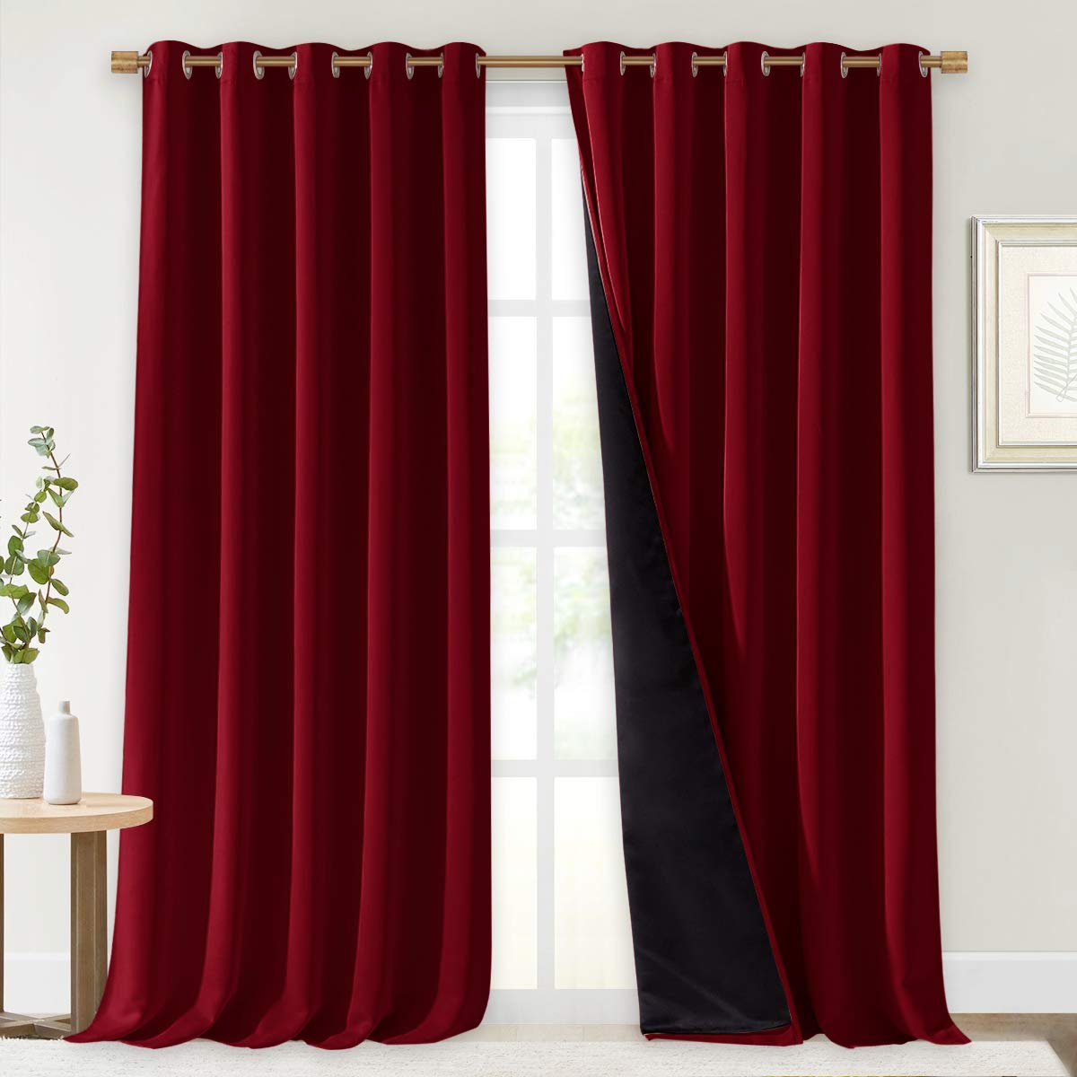 NICETOWN Total Shade Curtains and Draperies, Burgundy Red, Package of 2, 62 inches Wide x 95 inches, LongHeavy-Duty Full Light Shading Drapes with Black Liner Backing for Villa/Hall/Dorm Window