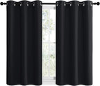 NICETOWN Bathroom Blackout Curtains and Drapes, Black Solid Thermal Insulated Grommet Blackout Drapery Panels for Window (2 Panels, 42 inches Wide by 40 inches Long, Black)
