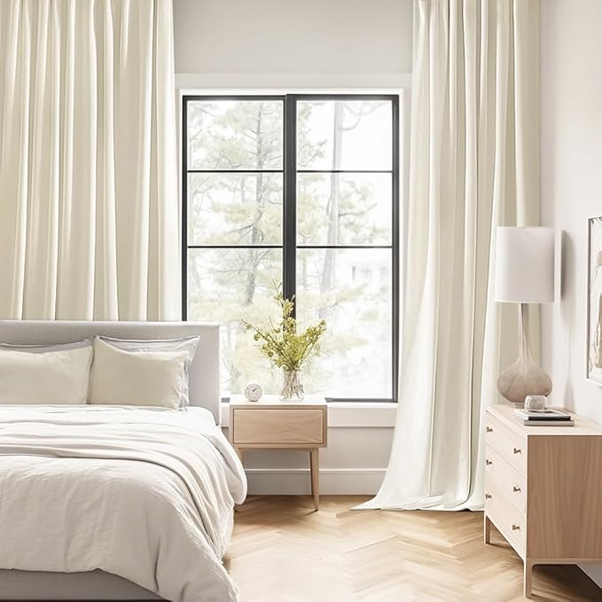 MIULEE Beige White Back Tab Blackout Curtain 96 Inch Long 2 Panels Set for Bedroom, Rod Pocket/Pinch Pleat Thermal Insulated Living Room Darkening Pleated Light Blocking Floor to Ceiling Drape