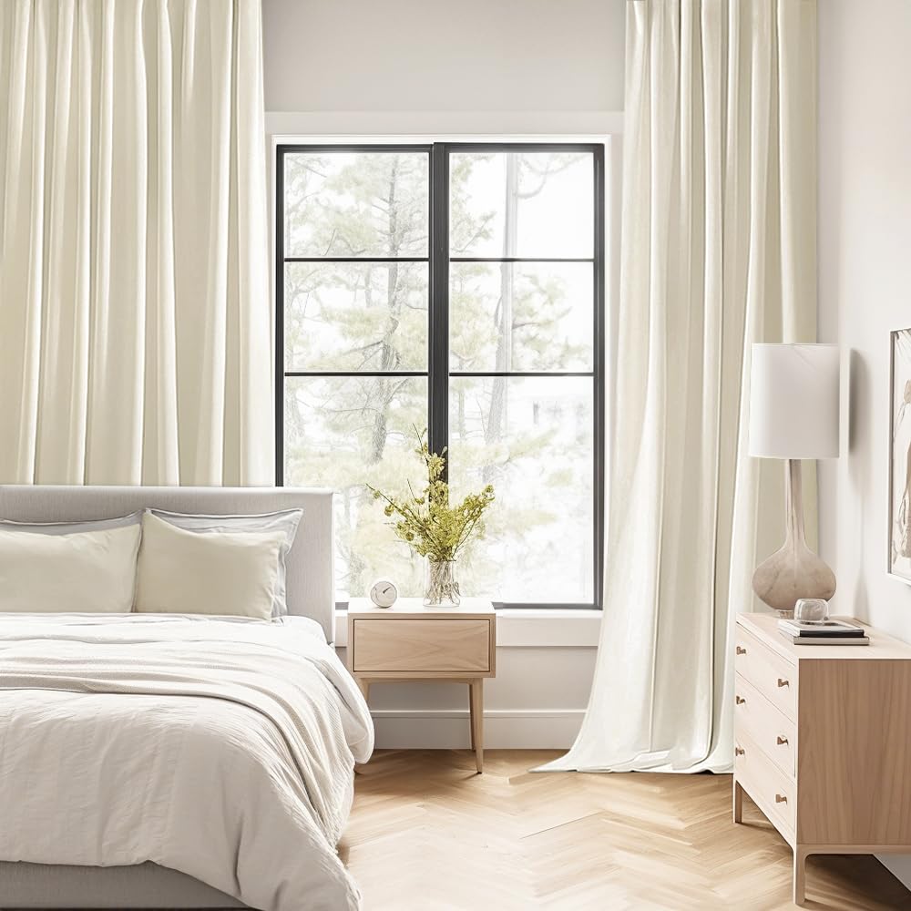 MIULEE Beige White Back Tab Blackout Curtains 52x102 Inch Long 2 Panels Set