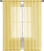 SpaceDresser Sheer Voile Window Treatment Rod Pocket Curtain Panels for Kitchen Bedroom Living Room Drapes Sunlight Filtering Privacy Semi Home Decor Assorted Colors Sizes (Yellow, 52 W x 72 L)