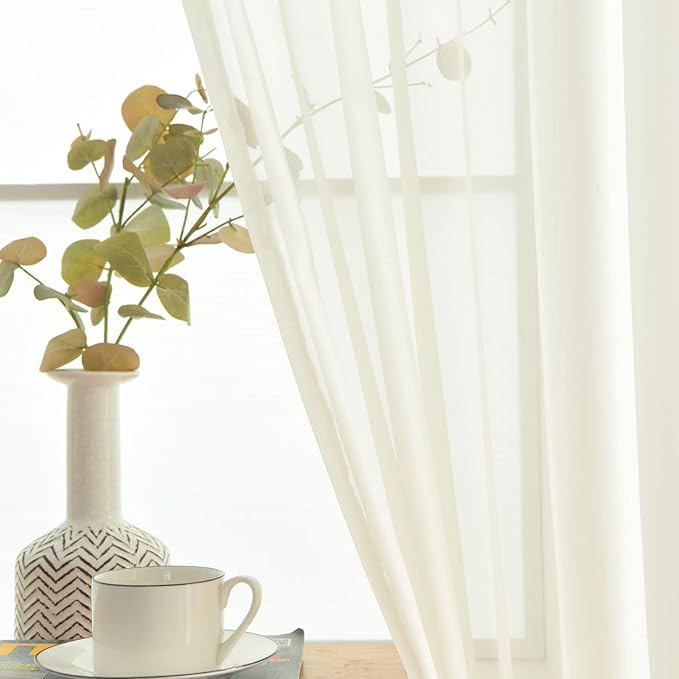 SpaceDresser Basic Rod Pocket Sheer Voile Window Curtain Tiers Ivory 2 Panels 52 Width 84 Inch Long for Kitchen Bedroom Children Living Room Yard(Ivory,52 W x 84 L)