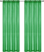 SpaceDresser Sheer Voile Window Treatment Rod Pocket Curtain Panels for Kitchen Bedroom Living Room Drapes Sunlight Filtering Privacy Semi Home Decor Assorted Colors Sizes (Green, 52 W x 90 L)