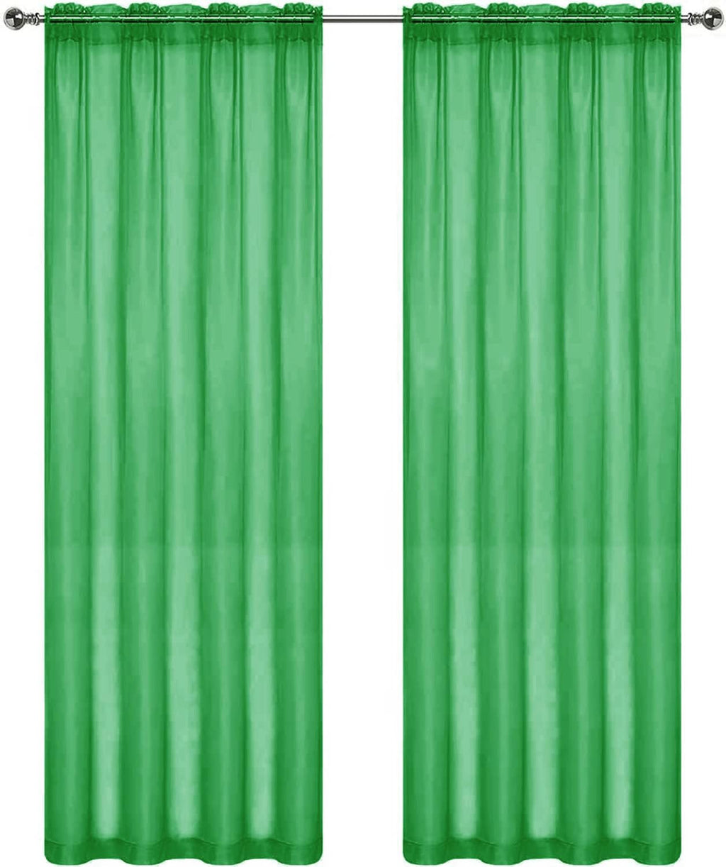 SpaceDresser Sheer Voile Window Treatment Rod Pocket Curtain Panels for Kitchen Bedroom Living Room Drapes Sunlight Filtering Privacy Semi Home Decor Assorted Colors Sizes (Green, 52 W x 84 L)