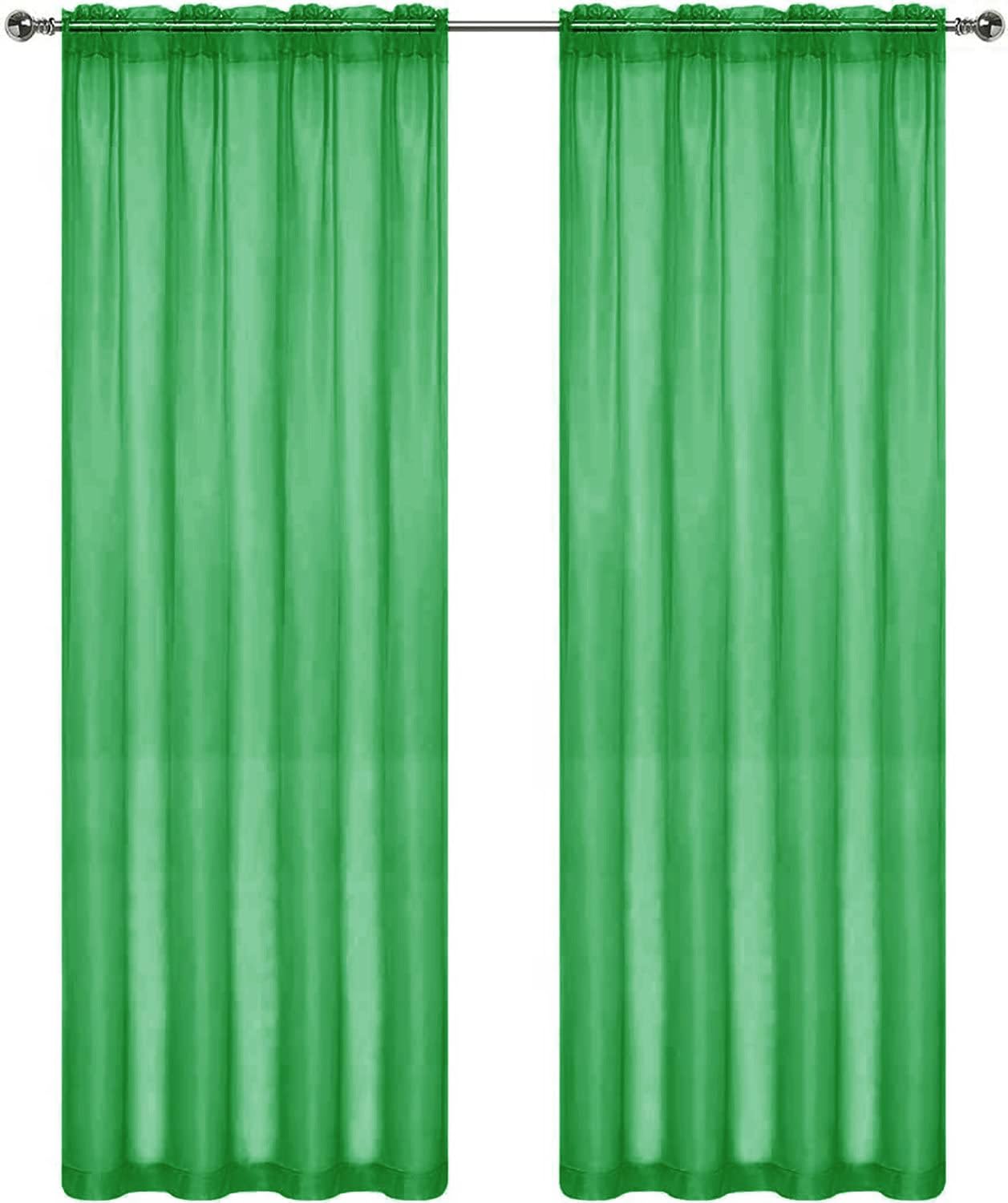 SpaceDresser Sheer Voile Window Treatment Rod Pocket Curtain Panels for Kitchen Bedroom Living Room Drapes Sunlight Filtering Privacy Semi Home Decor Assorted Colors Sizes (Green, 52 W x 84 L)