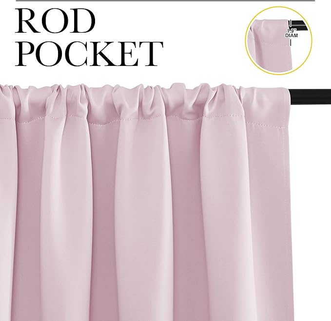 NICETOWN Room Darkening Curtains and Drapes - Thermal Insulated Rod Pocket Room Darkening Draperies for Dining Room (Lavender Pink, 2 Pieces, 52 inches Width by 63 inches Length)