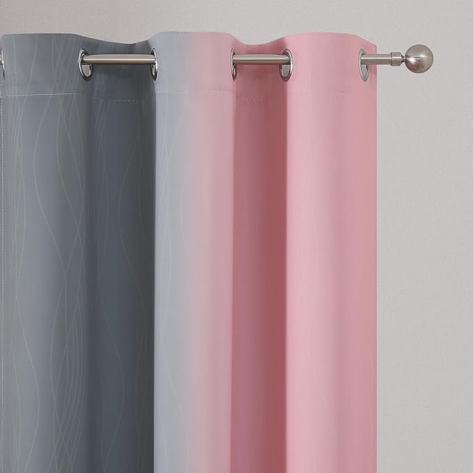 Estelar Textiler Ombre Grey and Pink Blackout Curtains for Bedroom 54 Inch
