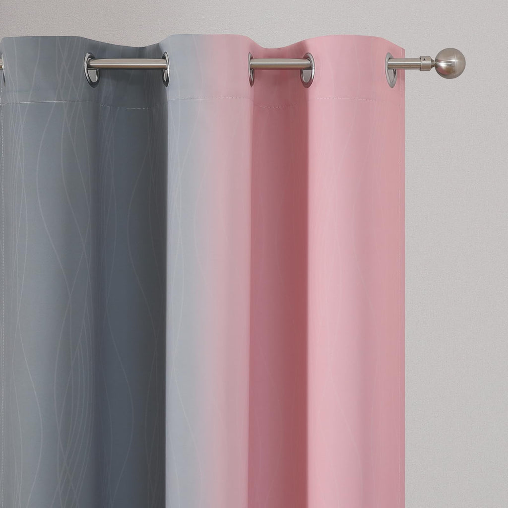 Estelar Textiler Ombre Grey and Pink Blackout Curtains for Bedroom 54 Inch