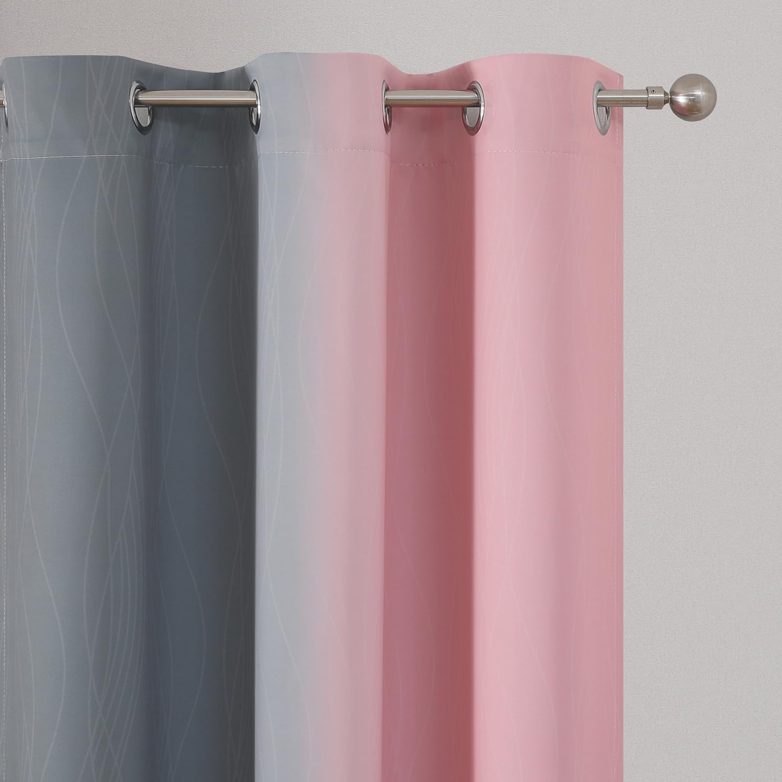 Estelar Textiler Ombre Grey and Pink Blackout Curtains for Bedroom 54 Inch