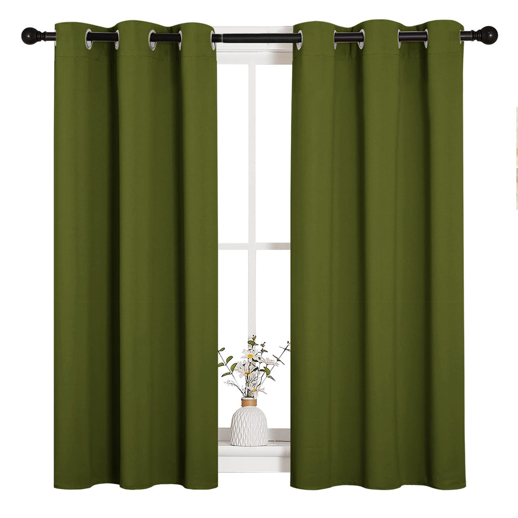 NICETOWN Christmas Bedroom Curtain Panels Blackout Draperies, Holiday Christmas Decor Thermal Insulated Solid Grommet Blackout Curtains/Drapes (One Pair, 34 by 45-inch, Olive Green)