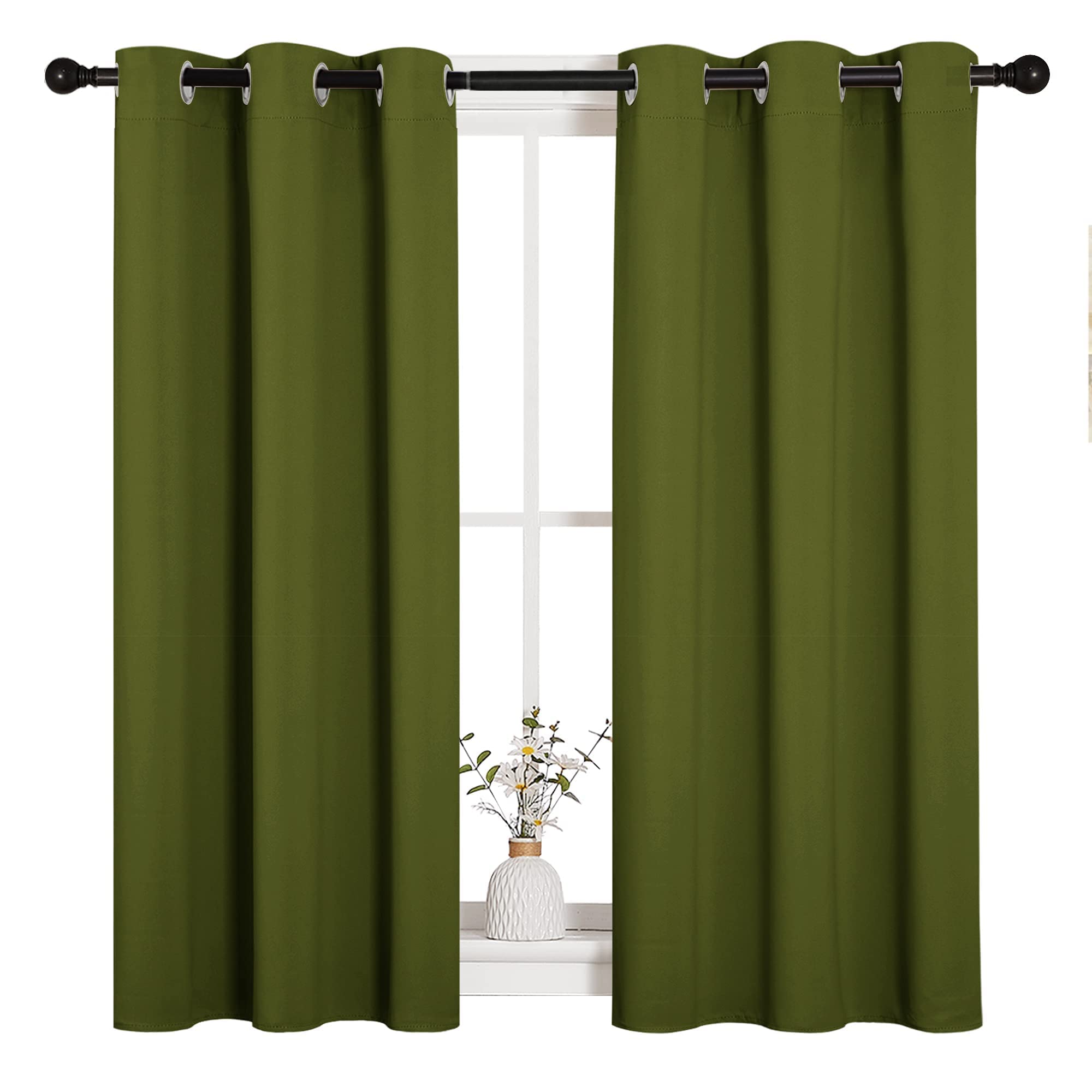 NICETOWN Christmas Bedroom Curtain Panels Blackout Draperies, Holiday Christmas Decor Thermal Insulated Solid Grommet Blackout Curtains/Drapes (One Pair, 34 by 45-inch, Olive Green)