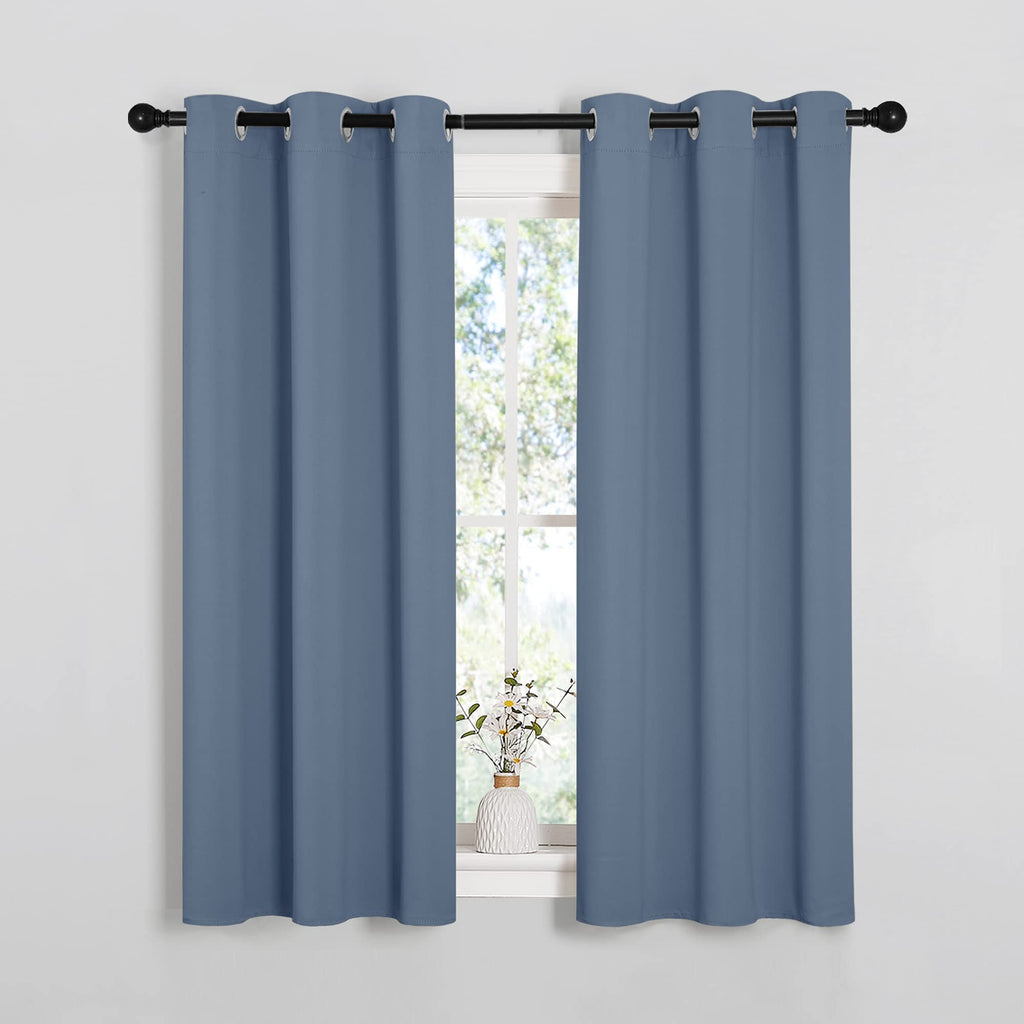 NICETOWN Kitchen Curtains with Grommet Top, Privacy & Room Darkening Thermal Insulated Draperies for Boys Bedroom, Nursery (Stone Blue, 34" Wide by 54" Long, Set of 2)